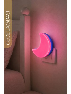 Yarım Ay Gece Lambası On/off Tuşlu Koridor Hol Işığı Uyuma Işığı Pembe K6975