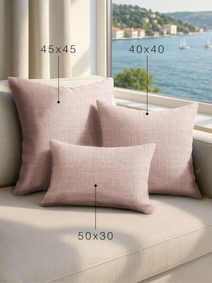 Keten Dokulu Pudra Pembe Kırlent Kılıfı, 50X50 Cm, Polyester