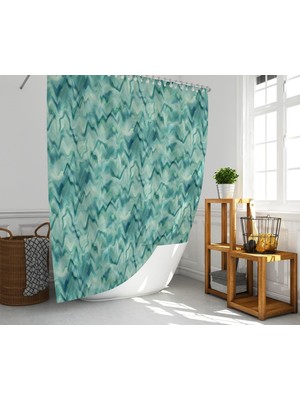 Banyo Perdesi 1X180X200 Tek Kanat Duş Perdesi Halka Hediyeli Duşakabin Perdesi Green Marble