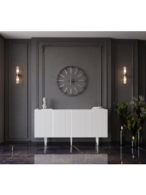 Enwood Capella Beyaz Mdf 4 Kapaklı Raflı 140 Lık Konsol Beyaz 140 x 80