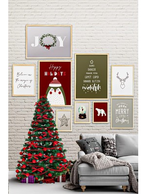 Çerçeveli Yeni Yıl Seti Yılbaşı Seti Mdf Tablo Seti Noel Set Ahşap Çerçeve Seti ÖZC-335