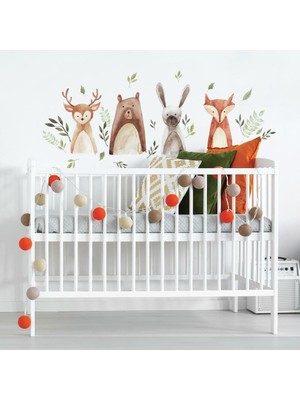 Tr RMK4020SCS Suluboya Woodland Critters Peel And Stick Duvar Çıkartmaları, Kahverengi, Gri, Yeş