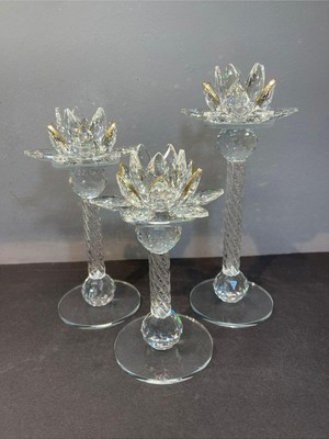 Peramari Dekoratif Kristal Cam Lotus Üçlü Mumluk Gold Gold 28 x 13