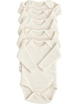 Str Store Yenidoğan Bebek Body 5’li Set, Unisex Ekru Organik Pamuk 0-3 Ay Body