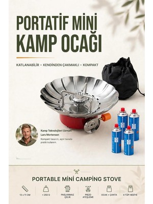 Portatif Mini Kamp Ocağı Rüzgar Korumalı Katlanabilir
