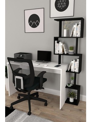 Pratik Kitaplıklı Çalışma Masası Beyaz Siyah 120X50
