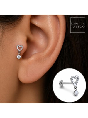 Str Store Kalp Zirkon Taşlı Sallantılı Titanyum Piercing Helix Kulak Flat Inner Conch Tragus Piercing