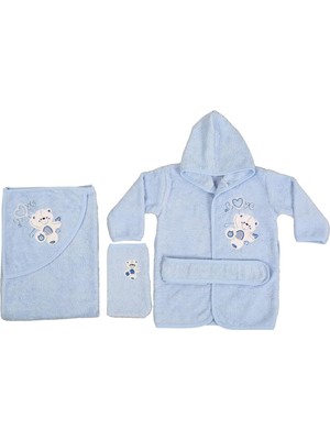 %100 Pamuk Yenidoğan Bebek Çocuk Bornoz Havlu Takımı Set