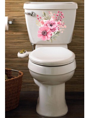 Sulu Boya Pembe Çiçekler Klozet ve Banyo Sticker Seti