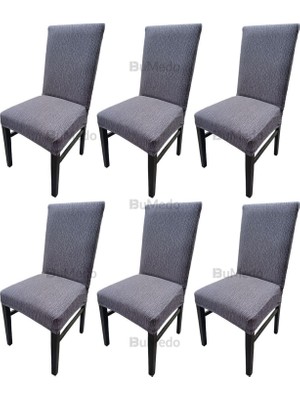 Jakarlı Dokuma Kumaş Likralı Esnek 6'li Sandalye Kılıfı Kaliteli Streç Sandalye Örtüsü (6