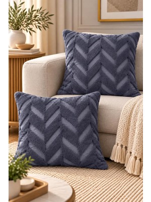 Dekoratif Peluş Kırlent Kılıfı Seti, Iskandinav Zigzag Balıksırtı Desenli, Modern Salon ve