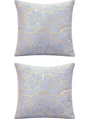 Soho Kumaş Altın Varak Desenli Dekoratif 4'lü Kırlent Yastık Kılıfı Seti - 42 x 42 cm (2, A�