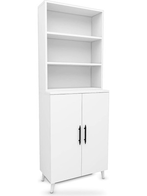 Lidya Dolaplı Kitaplık 6 Raflı 2 Kapaklı 65 Cm, Beyaz