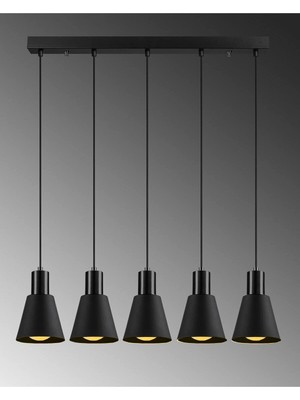 Modavize Trend Özel Tasarım Salon - Mutfak - Cafe Modern Metal Siyah 5 Li Sıralı Sarkıt Avize S