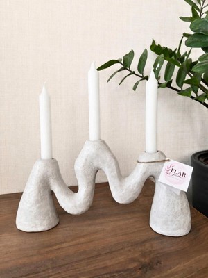 El Yapımı Papier Mâché 3'lü Mumluk – Dekoratif Mum Standı, Boho Ev Dekoru (34X17 Cm)