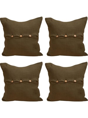 Lüks Müslin Dekoratif Yastık Kılıfları 4 Adet Set 45X45 Cm, 100% Pamuk 4-Katlı Muslin Kumaş