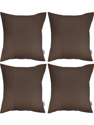 Kahverengi Kırlent Kılıfı 4'lü Set - Gizli Fermuarlı - Kadife Dokulu Kahverengi 43 x 43 De'vor