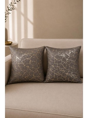 Soho Kumaş Altın Varak Desenli Dekoratif 4'lü Kırlent Yastık Kılıfı Seti - 42 x 42 cm (2, F�