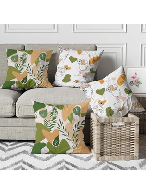 Modern Doğa ve Sanat Desenli Dijital Baskılı Dekoratif Kırlent Yastık Kılıfı 4'lü Set
