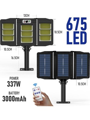 Technosmart 675LEDLI Solar Bahçe Aydınlatması Projektör Sokak Lambası Hareket Sensörlü Güne�