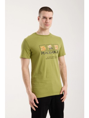 Maxi Modena Erkek Günlük Stil Baskılı T-Shirt - Yeşil