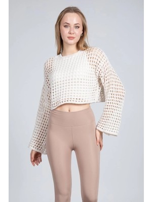 Maxi Modena Ekru Ajurlu Crop Bluz - Ekru