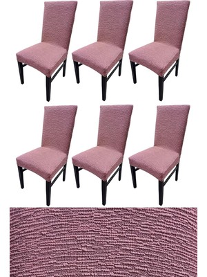Jakarlı Dokuma Kumaş Likralı Esnek 6'li Sandalye Kılıfı Kaliteli Streç Sandalye Örtüsü (6