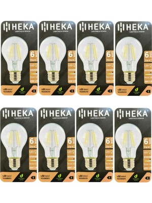 LED Ampul, 6W (51W), 6500K Beyaz Işık, E27 Duy, Şeffaf, 8 Adet