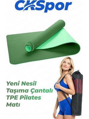6 mm Tpe Kaymaz Pilates Yoga Matı, 180X60 Cm, Taşıma Çantalı, Yeşil
