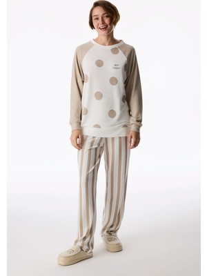 Penti Bej Not Today Puantiye Desenli Uzun Kollu Pijama Üstü