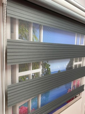 Çift Mekanizmalı Zebra Stor Perde Geniş Gri-Beyaz Gri