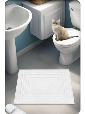 %100 Pamuk Dokuma Su Emici Banyo Paspası Vera 60X50 cm (Beyaz)