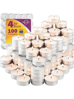 Beyaz Tealight Mumlar Toplu 100'LÜ Paket | Parafin Preslenmiş Balmumu, Dumansız, Kokusuz, Damlatm