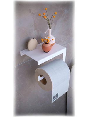 Metal Modern Raflı Tuvalet Kağıtlık – Telefon ve Aksesuar Askılı Wc Peçete Tutucu Beyaz