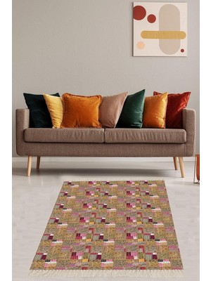 Pelangi Patchwork Kilim Desenli Dijital Baskı Yıkanabilir Kaymaz Taban Etnik Salon Halısı ve Yol