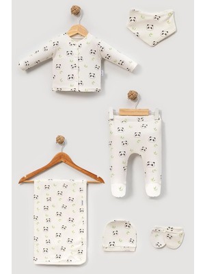 %100 Pamuk 6'li Panda Baskılı Hastane Çıkışı Yenidoğan Bebek Kıyafeti Seti, Unisex, 0-3 Ay,