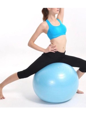 Pilates Topu 65 cm Mavi - Top Şişirme Pompası Dahil, Tek Ebat, 65CMMAVİ, Mavi