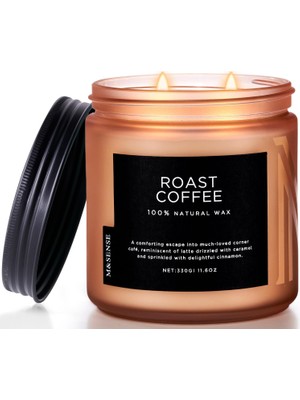 Kahve Mumları Kokulu Güçlü, 2 Fitil Kavanoz Mum 12 Oz, 70 Saat Yanma Süresi, Organik Doğal Soy