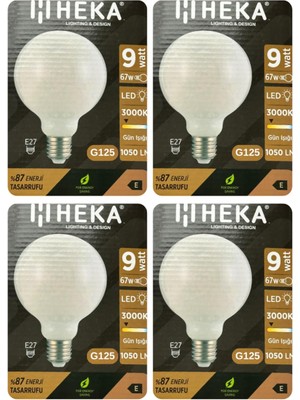 9W (67W) 3000K Sarı Işık E27 Duylu LED Glop G125 Ampul, 4 Adet