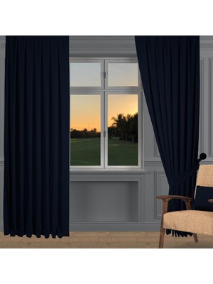 Deco Perde Koyu Lacivert Ada Fon Perde Sık Pile (1'e 3 Pile) Koyu Lacivert 90 x 250