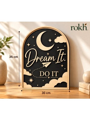 Tr 35X30 cm Dream It Do It 3D Ahşap Duvar Dekoru | Ay Yıldızlı Motivasyon Tablosu | Katmanlı Mo