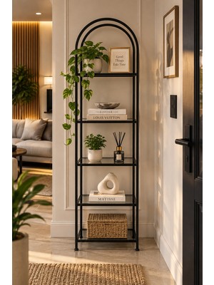Teknor Siyah Çerçeveli Füme Camlı Modern Raf Ünitesi 40 cm