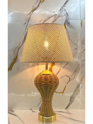 Goldmetal Ayaklı Gövdesi Örme Hasır Ip El Işi Örmeli Açık Krem Kumaş ve Hazeran Modern Ab