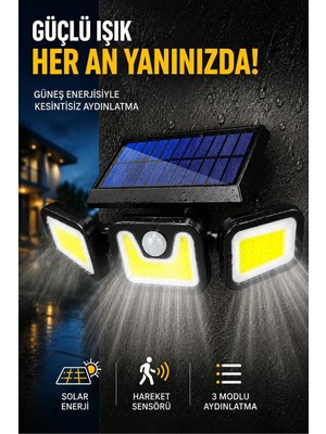 Solar Bahçe Aydınlatma 90 LED Hareket Sensörlü 3 Modlu Güneş Enerjili Dış Mekan Duvar Lambas