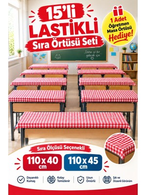 Altınpamuk 15 Adet Okul Sıra Örtüsü Lastikli Masa Örtüsü Pamuklu Kumaş Kırmızı Pötikare