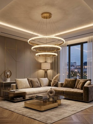 Ers Aydınlatma 3 Lu Halka Gold Krıstal Dıfızor 3 Renk LED Avize