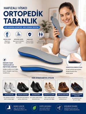 Hafızalı Visko Ortopedik Tabanlık, Memory Foam Teknoloji, Iç Ayakkabı Tabanı, Topuk Dikeni, R