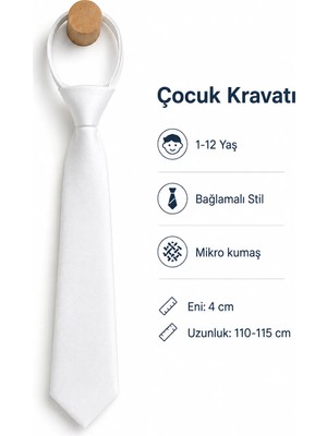 Algitsin Çocuk Kravat Beyaz 1-12 Yaş