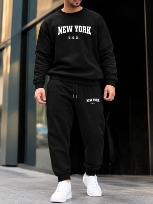 Belirtilmemiş Esofman Takımı Newyork Usa Baskılı Unisex Penye Sweatshirt&esofman 2'li Kombin