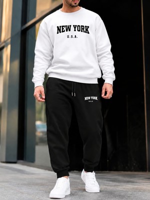 Belirtilmemiş Esofman Takımı Newyork Usa Baskılı Unisex Penye Sweatshirt&esofman 2'li Kombin